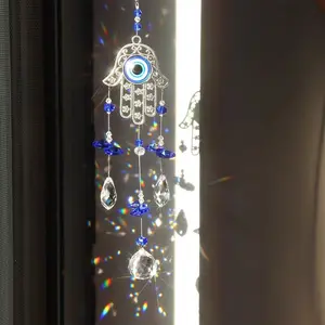 Evil Eye Crystal Sun Catcher Pendant, Magical Eye and Hand Design, Perfect for Home Window Decor, Ideal for Garden Hanging Decoration, Hangable Room Decor
