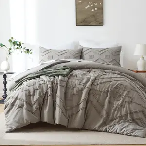 Boho Tufted Comforter Set King Size, 3 Pcs Soft Bedding Set for All, Farmhouse Bedding Set with Comforters for All (Grey, King)