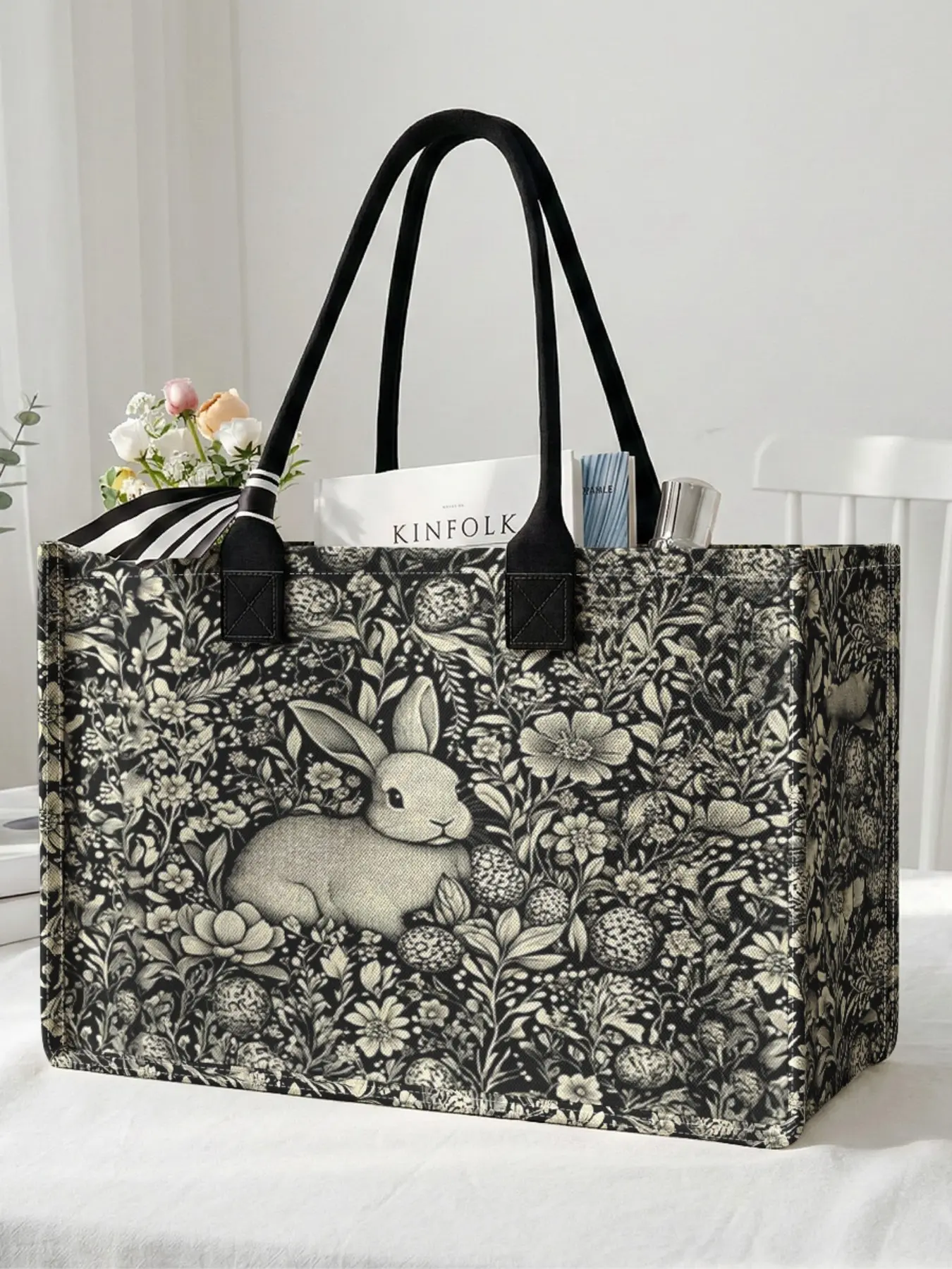 Rabbit Print Large Capacity Storage Tote Bag, Super Size Organizer with Durable Handle, Space Saving Multi-Purpose for School, Travel, Shopping