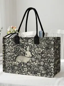 Rabbit Print Large Capacity Storage Tote Bag, Super Size Organizer with Durable Handle, Space Saving Multi-Purpose for School, Travel, Shopping