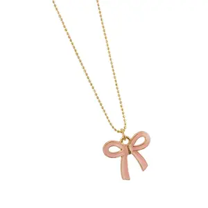 Pink Bow Necklace for Fun and Flirty Vibe  - Embrace Coquette Trend With Elegant Bowknot Pendant Necklace