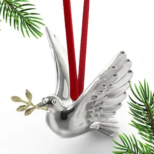 Metal Christmas Bird Hanging Ornaments, Silver, 3.5"x4", Pack of 1