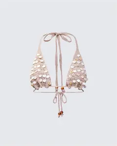 Rosia Stone Crochet Sequin Bikini Top