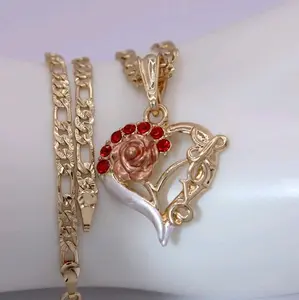 LOVE heart with rose chain figaro gold-plated