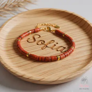 Red Jasper Bracelet - Jasper Barrel Stone Beads Bracelet Gold Clasp - Healing Bracelet Gift for Her - 2x4mm Natural Stone - Adjustable Fit - Elegant & Versatile for Adults