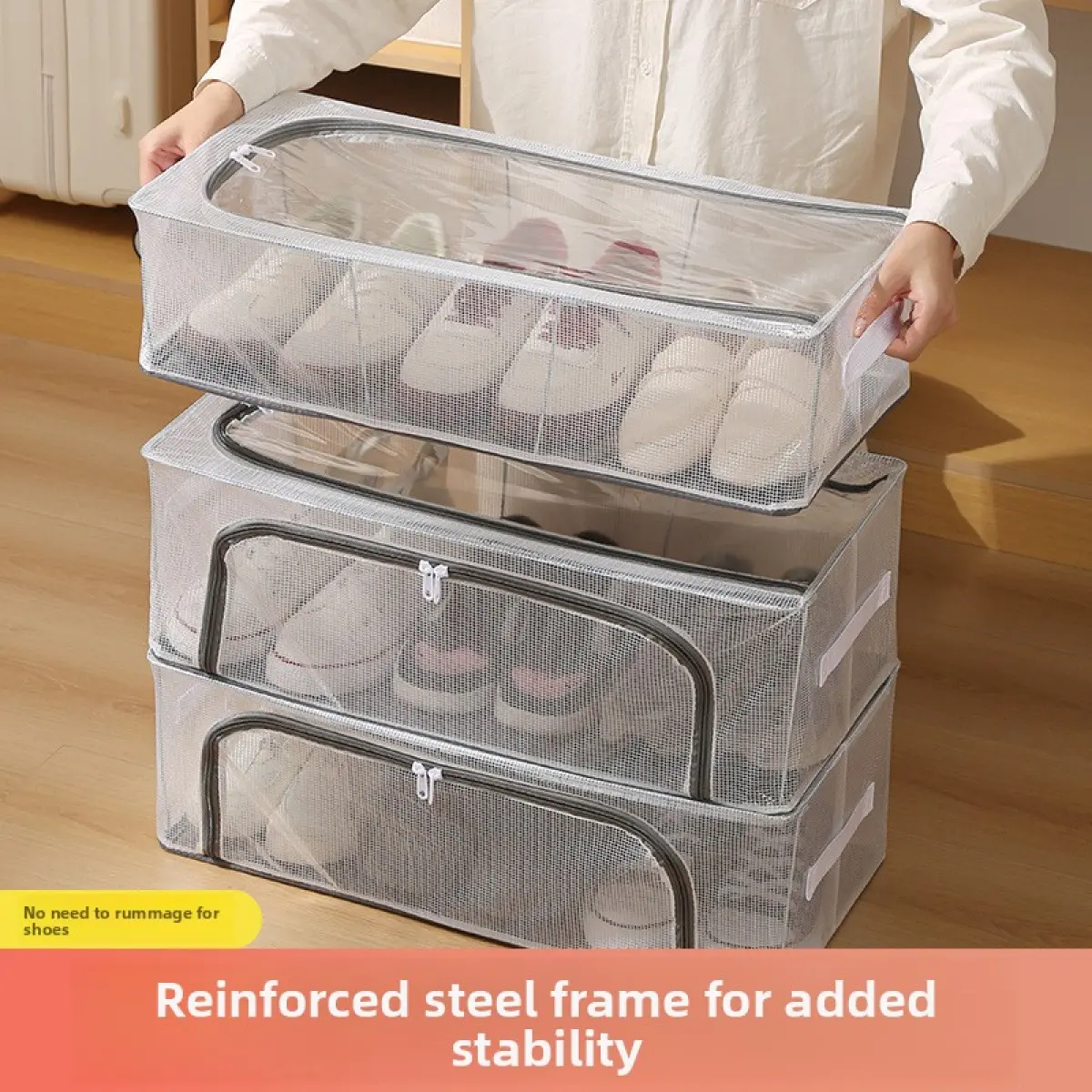 Shoe Storage Box Home Installation-Free Transparent Boot Steel Frame Foldable Under-Bed Dustproof Collapsible Multifunctional Bins with Wheels ups box red stuff on it plaid boxes graphic organizer Lap Desk USB Personalized Women's makeup brush organiser