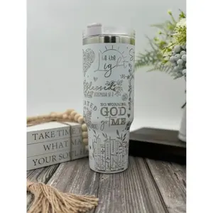Bible Verses Engraved Tumbler |   Cup Holder Friendly Travel Mug |   Vacuum Insulated Large Water Bottle |   Religious Gift for Her |   Bible Books Drinkware Plastic
