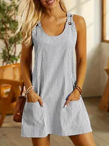 Women's Striped Print Tank Dress, Casual Sleeveless Dress for Daily Wear, Ladies Clothes for All Seasons