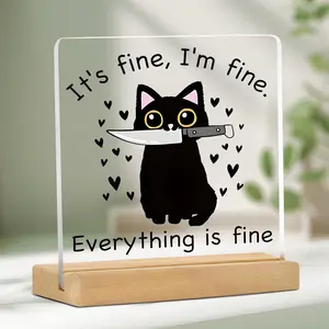 Cat with Knife Acrylic Desktop Decor, Novelty Desk Decor, Fun Office Desk Accessory Gift, Humorous Trash Can Design for Colleagues and Employees