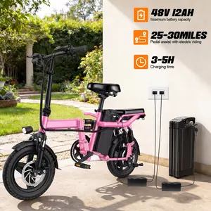Terrosor Adult electric folding bicycle with 740W motor, 8-level shock absorption system, 48V 12Ah battery, and a range ，500+ lbs Capacity，24MPH, 20-Mile Range, 14“ Fat Tires Commuter Bicycle for Road & Mountain Riding sport and outdoor bike