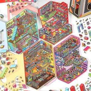 Miniature Scene Sticker, 16pcs/bag (4 Style× 4pcs) DIY Decorative Sticker, Art Stickers, DIY Decorative Material Sticker for Scrapbooking, Journaling, Gift Wrapping