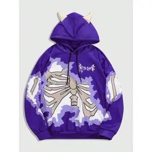 Men's Cool Hooded Sweatshirt with Devil Horns Design, Stylish Streetwear for Winter Casual Wear, Fashionable Gift Idea