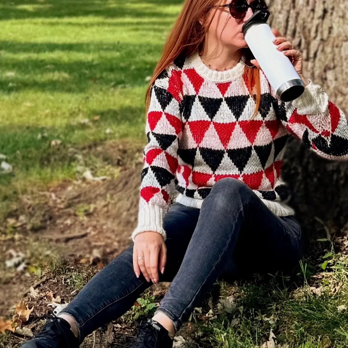 Women's Handmade Merino Wool Geometric Pattern Sweater - Lightweight, Breathable, Cozy Knit for Year-Round Style - Womenswear, Pullover