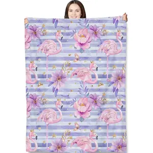 Flamingo Princess Throw Blanket for Adults Kids, Pink Flamingos Theme Flannel Blankets for Bedroom, Couch, Travel, Home Decor, Fuzzy Soft Cozy Warm Gifts