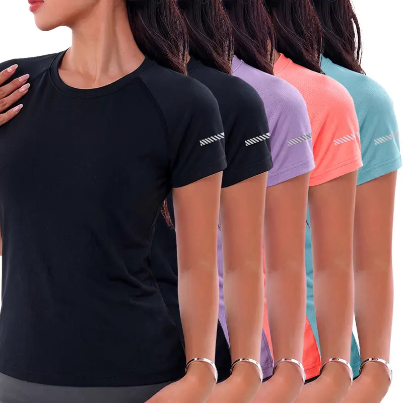 1-piece set Women’s black crew-neck short-sleeve T-shirt, moisture-wicking, quick-drying, sporty casual style perfect for running, training, fitness, outdoor activities, and everyday wear.