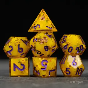 Honey Bees and Flowers Sharp Edge DnD Dice Set - Dice for Dungeons and Drgaons, D&D Dice, RPGs