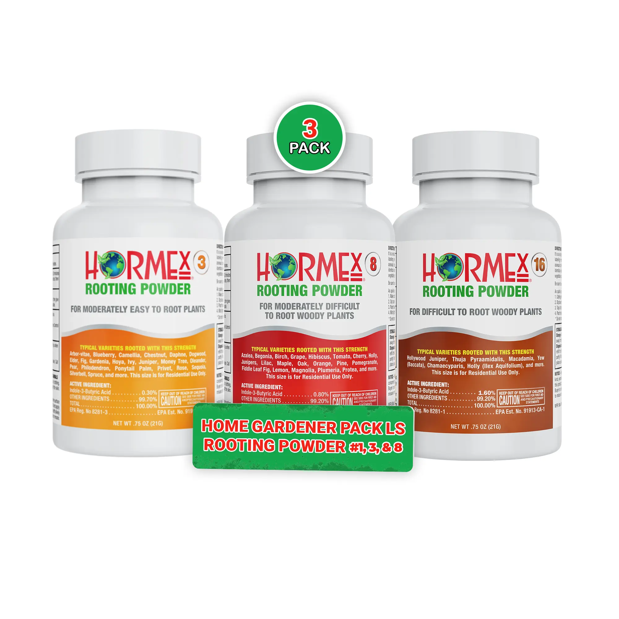 Hormex Rooting Powder Pack #3, 8, 16 - Rooting Hormone for Common Home Garden Plants to Very Difficult Hardwood, Medicinal and Tree Cuttings