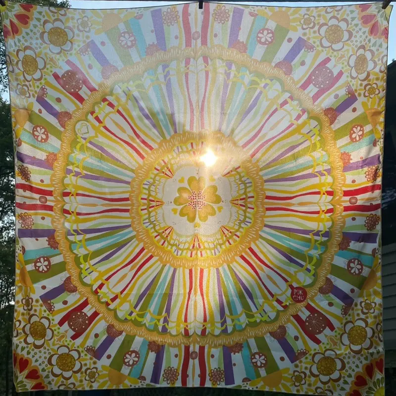 60s/70s inspired Love & Peace silk (Habotai) scarf 36”x 36”