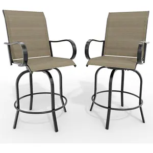 Outdoor Swivel Bar Stools Set of 2, Bar Height Patio Chairs with High Back & Armrest, All-Weather Textilene Fabric 360° Swivel Tall Barstools for Patio, Deck, Backyard