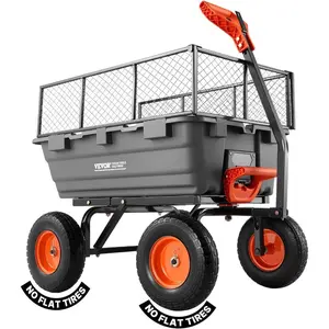 VEVOR 15 Cu. Ft 1500LBS Poly Garden Cart Dump Wagon, Heavy Duty Wheelbarrow with Convertible Handle and 16 Flat Free Tires, Outdoor Yard Wagon ATV Trailer Dump Cart Tow Behind for Lawn Mower TractorVEVOR Super Brand Day