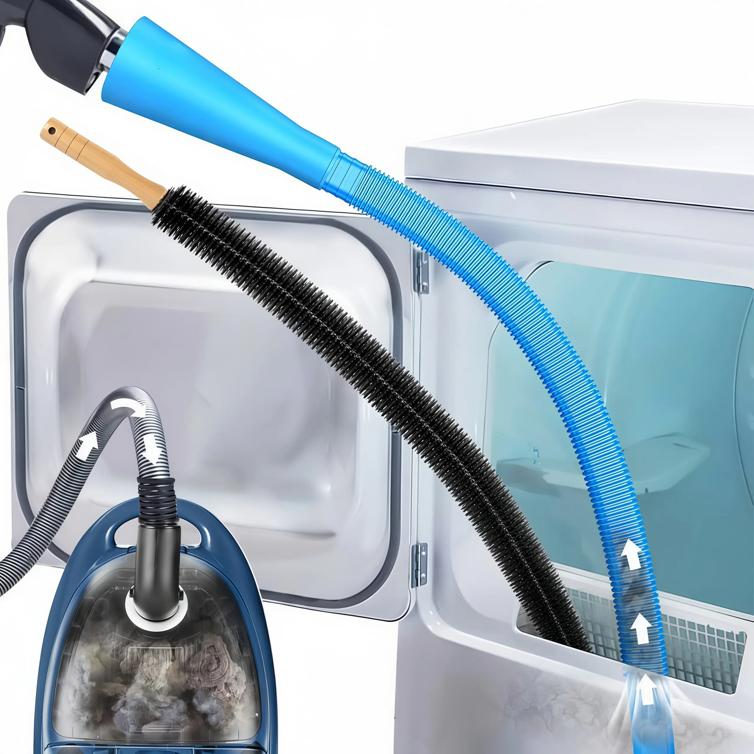 LMMAKE 1SET Dryer Vent Cleaner Kit and Dryer Lint Brush Vacuum Hose Attachment Brush Lint Remover Power Washer and Dryer Vent Vacuum Hose Replacement Parts