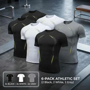 Men's Sports Compression T-Shirt 6-Pack — Quick-drying, breathable gym shirts, ideal for workouts, fitness, and outdoor activities. Short-sleeve T-shirt multi-pack summergarden