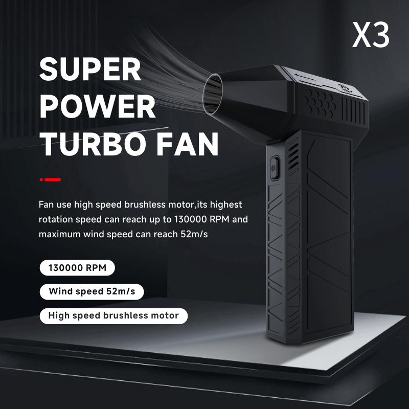 Super Power Turbo Fan X3 - Brushless Drive System, Dual 21700 Batteries, Overheat Protection, USB-C Charging, Portable & Durable Design