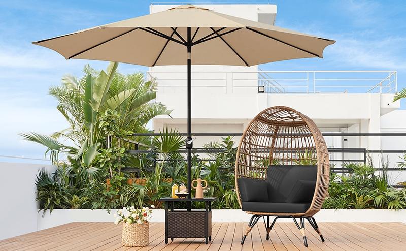 Yaheetech Egg Rattan Chair, Indoor/Outdoor PE Rattan Egg Basket Lounge Chair with 4 Cushions, Oversized Egg-Shaped Chair with Metal Frame Stand for Patio, Garden, Backyard, Living Room