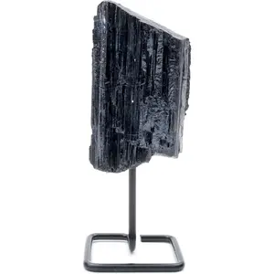 Black Tourmaline on Stand, Includes Information Card, Rough Raw Natural Stone for Good Vibes, Reiki Energy