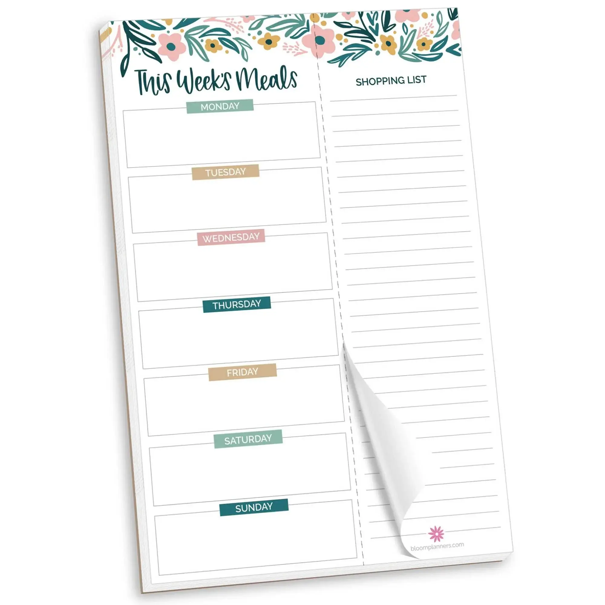 Garden Blooms Meal Planning Pad 6" x 9" with Magnets Weekly Planner Calendar for Grocery Trips & Meal Planning 60 Tear Off Sheets