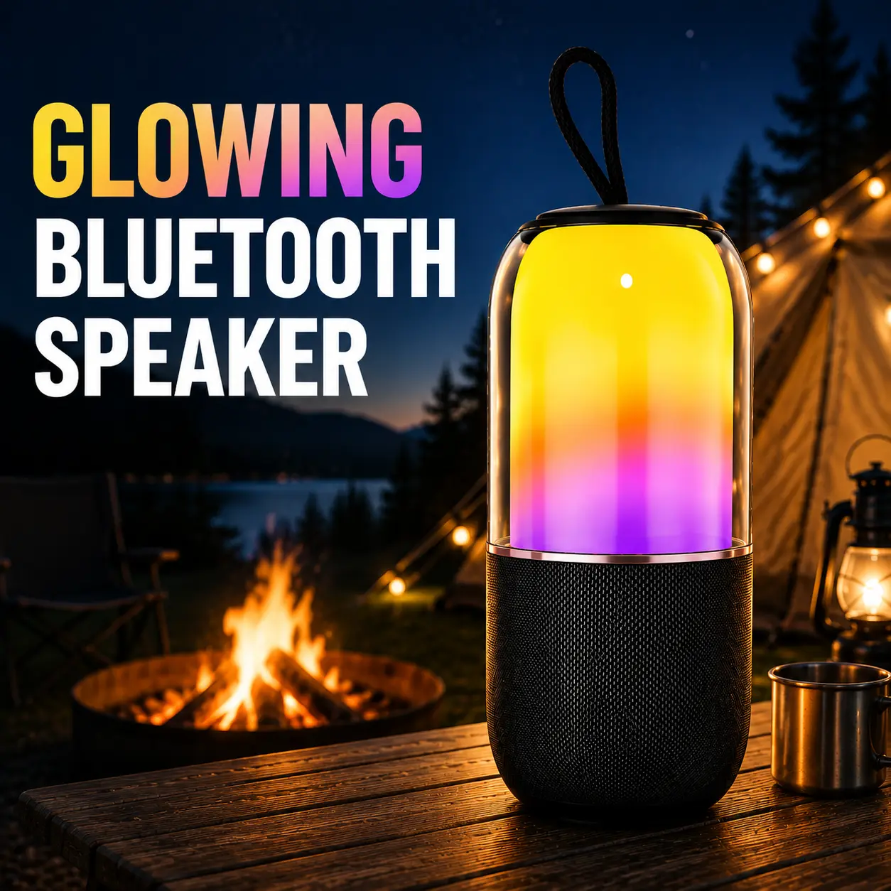Glowing Bluetooth Speaker - Black, OD90*189.5mm, Ideal for Outdoor Use Audio Compact