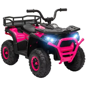 Qaba Kids ATV 12V 4 Wheeler Quad, 3.7Mph Battery Powered with 4 Suspension Wheels, Storage Basket, LED Lights, Music USB, Treaded Tires