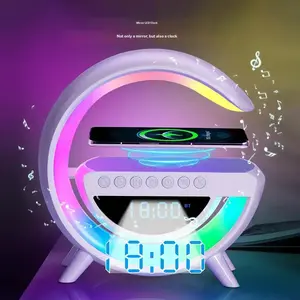 Wireless charging alarm clock, ambient lighting, RGB smart night light, adjustable multifunction Bluetooth speaker, music sync