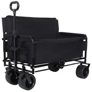 ARCH 3-in-1 Convertible Folding Wagon Cart with Bench Seat & Storage - 500lbs Heavy-Duty Utility Wagon, 180L Capacity All-Terrain Wheels for Camping, Beach, Sports, Garden, black