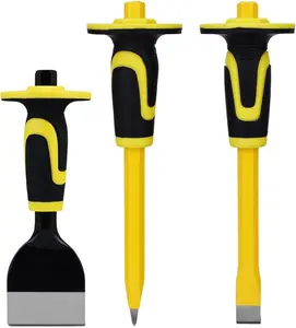 3-Piece Heavy-Duty Chisel Set with Hand Protection Concrete Mortar Stone Chisels for Demolition Carving De-scaling Breaking Hunting and Crushing
