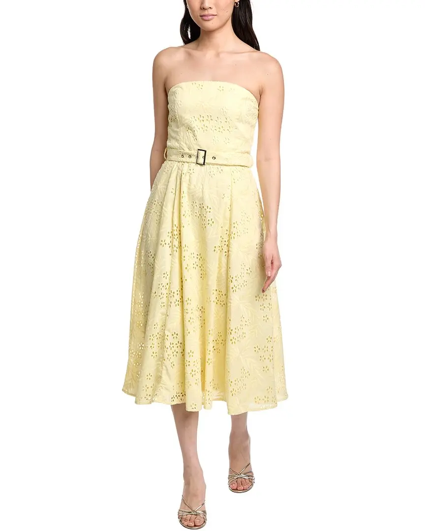 Sam Edelman Strapless Belted Eyelet Midi Dress