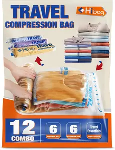 12 Compression Bags for Travel Essentials, Vacuum Packing Space Saver Bags for Cruise Accessories (12-Travel) HIBAG
