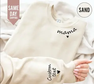 Personalized Mama Sweatshirt Custom Name Sleeve, Minimalist Mom Jumper