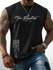 Athletic Fit Workout Stringer Tank for Men | Lightweight Moisture-Wicking Fabric with 'The Boston' Graphic | Sleeveless Streetwear for Gym, Running & Everyday Wear