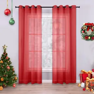 KOUFALL Red Sheer Curtains for Living Room, 2 Panels Grommet Holiday Window Curtains for Bedroom Dining Room, Wide 52 x 84 Inches Long