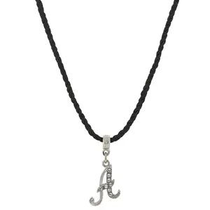 Crystal Initial Black Cord Necklace 14" + 3" Extender
