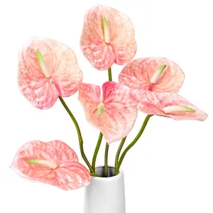 6pcs Anthurium Artificial Flowers, Faux Silk Real Touch, Floral Arrangement for Vase, Table Centerpieces, Wedding, Garden, Home Decoration