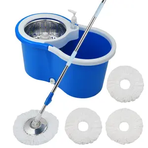 Microfiber Spin Mop with Reusable Pad Cleaning Vinyl Spin Mop and Bucket Cleaning Set Blue Stylish Design Fast Spin Wringing Soft Yet Strong Microfiber Cleaning Power mop bucket floor EasyWring Spin Mop and Bucket System roll mop separate  water  mop