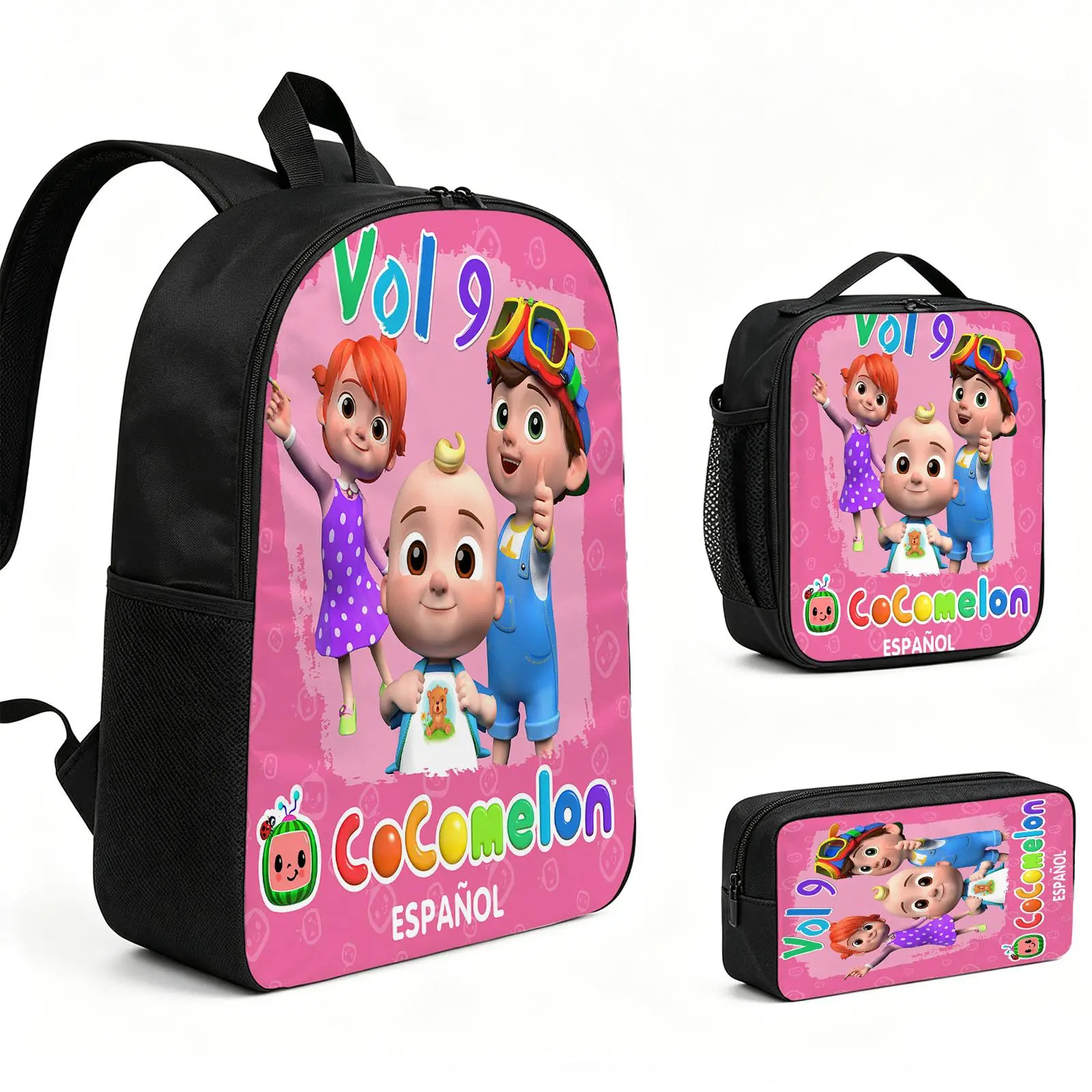 Cocomelon  Backpack 3pcs Set with Vibrant Print, Durable School Bookbag with Insulated Lunch Tote and Pencil Bag for Teens Boys Girls, Multi-Functional Laptop Travel Daypack Gift for Kids L-24