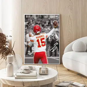 Mahomes Signed Football Poster, Vintage NFL Wall Art, Man Cave Sports Decor, Championship Aesthetic, Gift for Football Fans