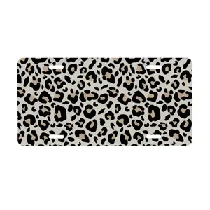 Leopard Print Aesthetic Front License Plate - Animal Cheetah Pattern Aluminum Metal Car Tag - Brown Safari Vanity Plate - Girly Car Decor
