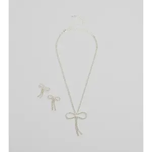Adorably Glam Bow Necklace And Earrings Set