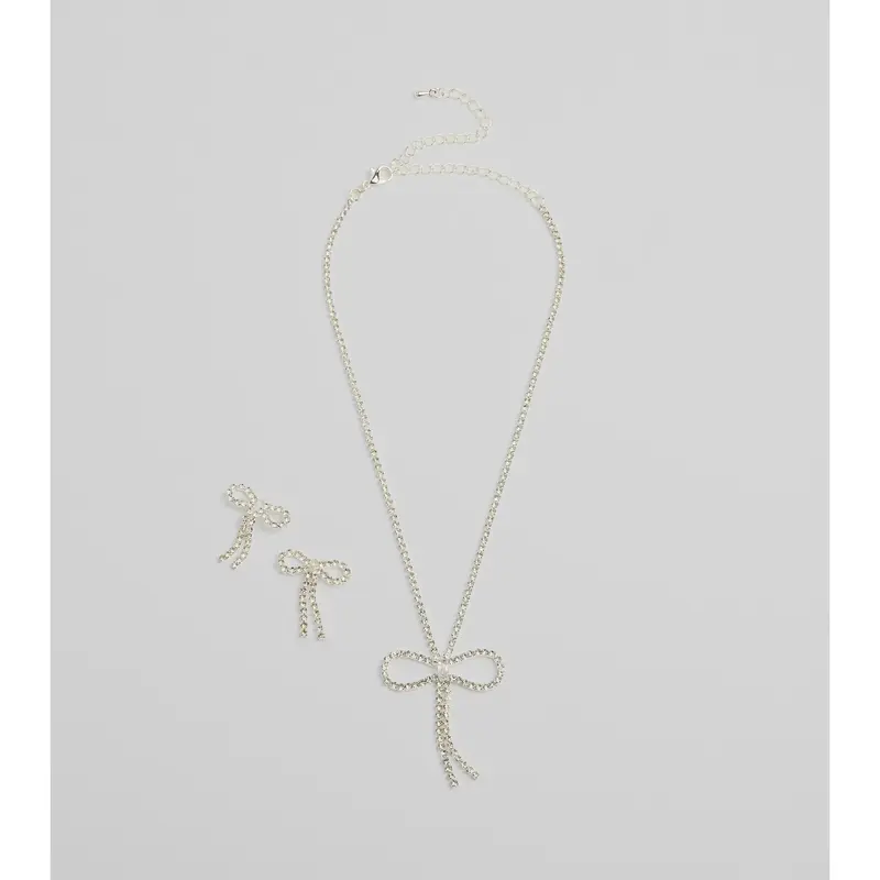 Adorably Glam Bow Necklace And Earrings Set - TikTok Shop display picture 3