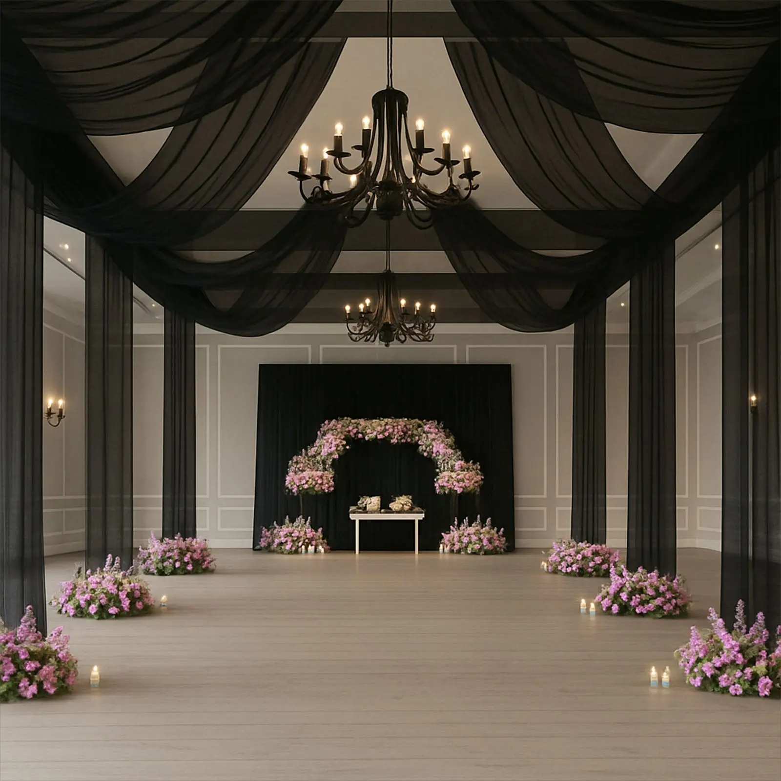 Black Sheer Drape - 5ftx32ft Wedding Arch Cover, Ceiling Drapes, Wrinkle-Resistant Soft Shimmer Backdrop Decoration for Home & Festive Party Supplies