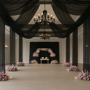Black Sheer Backdrop Drape – 5ftx32ft Wedding Arch & Ceiling Decor Panel, Wrinkle Free with Soft Shimmer